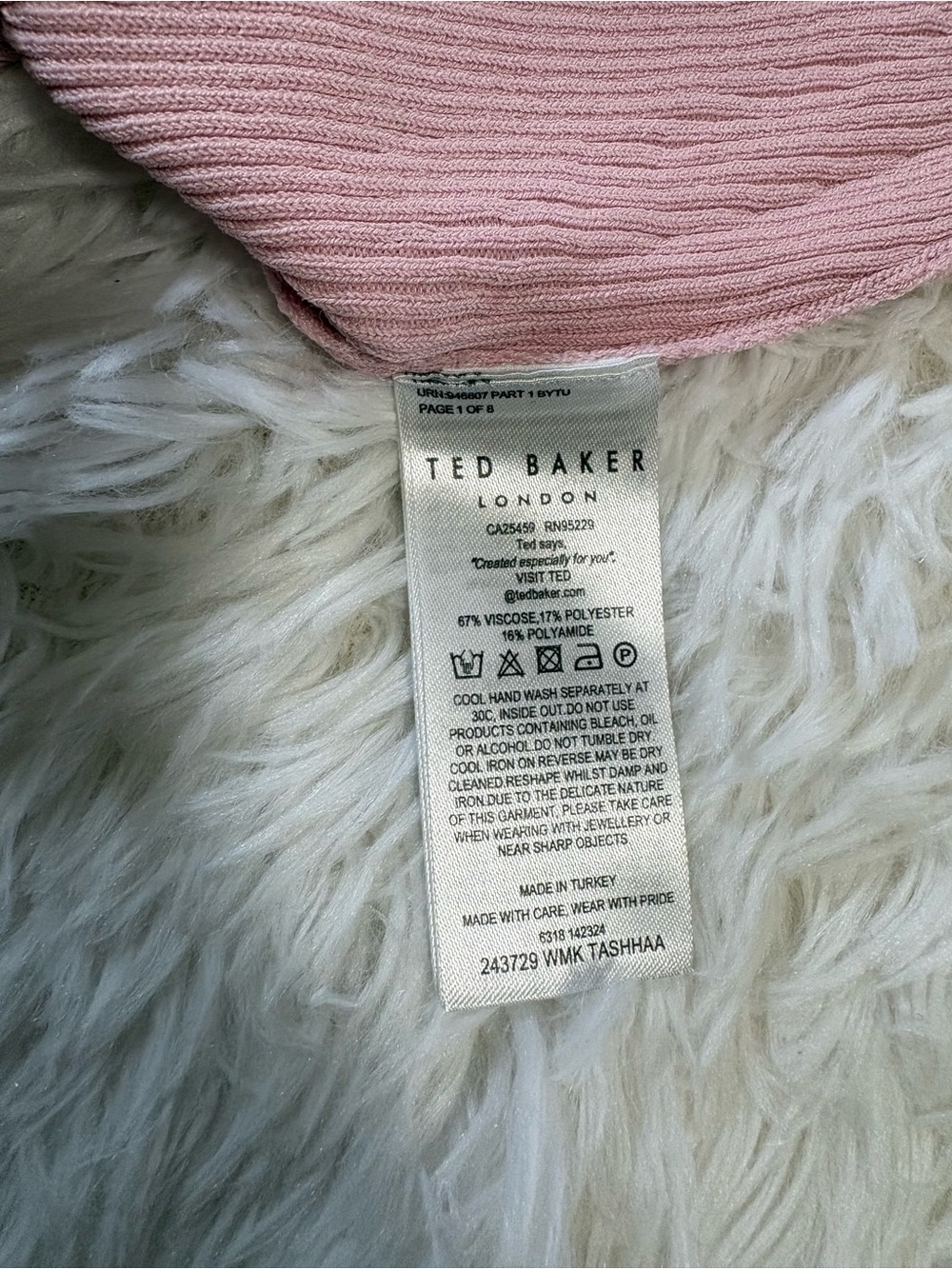 Ted Baker Light Pink Ribbed Top with Ruffle Sleeves - Picture 9 of 9